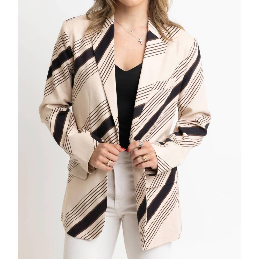 NEW KARLIE stripe blazer jacket in tan multi